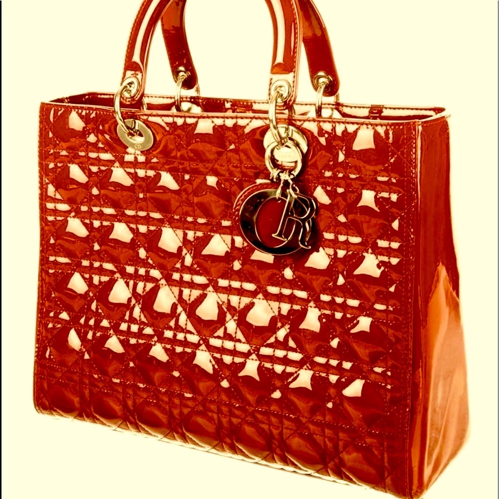 CHRISTIAN DIOR Dark RED / light Burgundy patten leather Cannag Bag - Picture 2 of 16